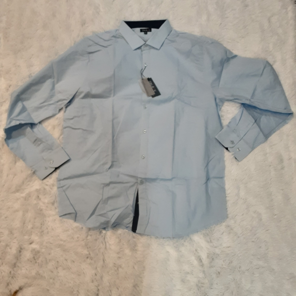 Mens Long Sleeve Blue Slim Fit Dress Shirts-XL